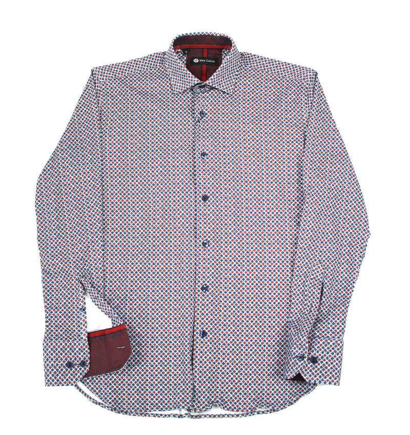 Max Colton White with Red and Navy Shapes Long Sleeve Shirt
