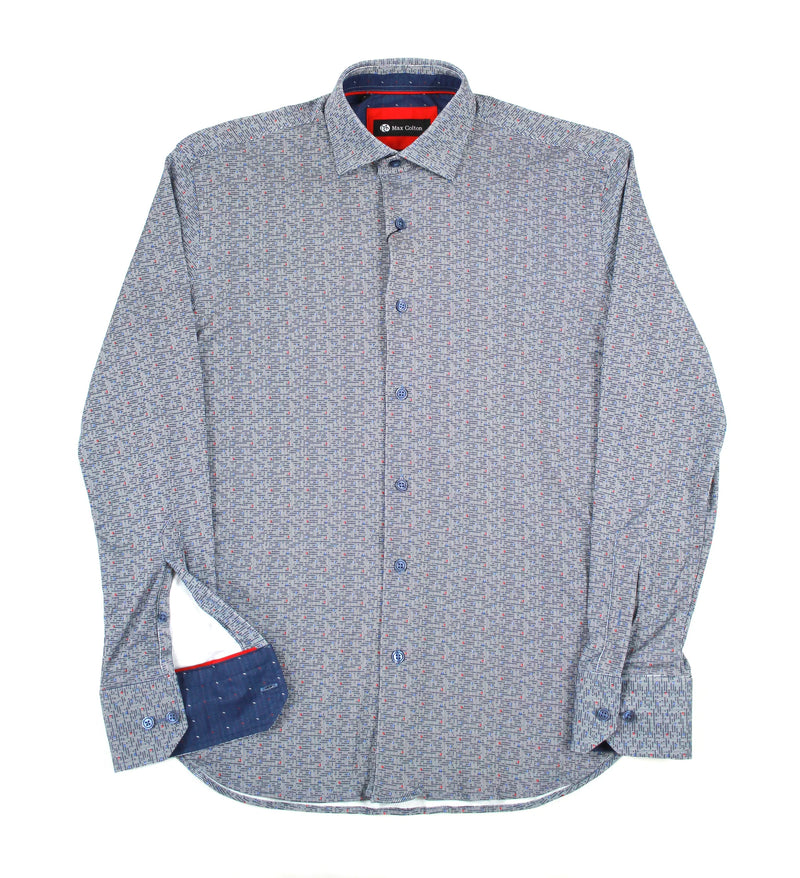 Max Colton Grey with Navy and Red Rectangles Long Sleeve Shirt