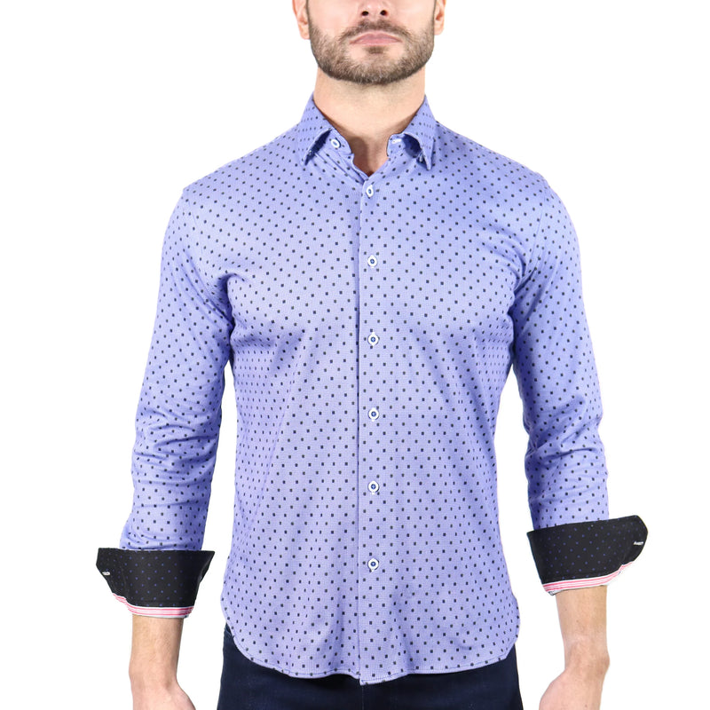 Max Colton Purple Houndstooth with Black Dots Long Sleeve Shirt