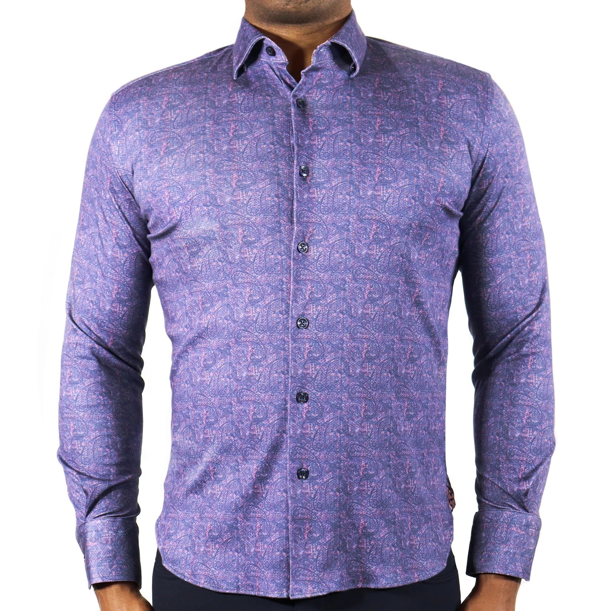 pink paisley dress shirt Hisdern Men's Pink Paisley Splicing Dress Shirt For Office Wear XL