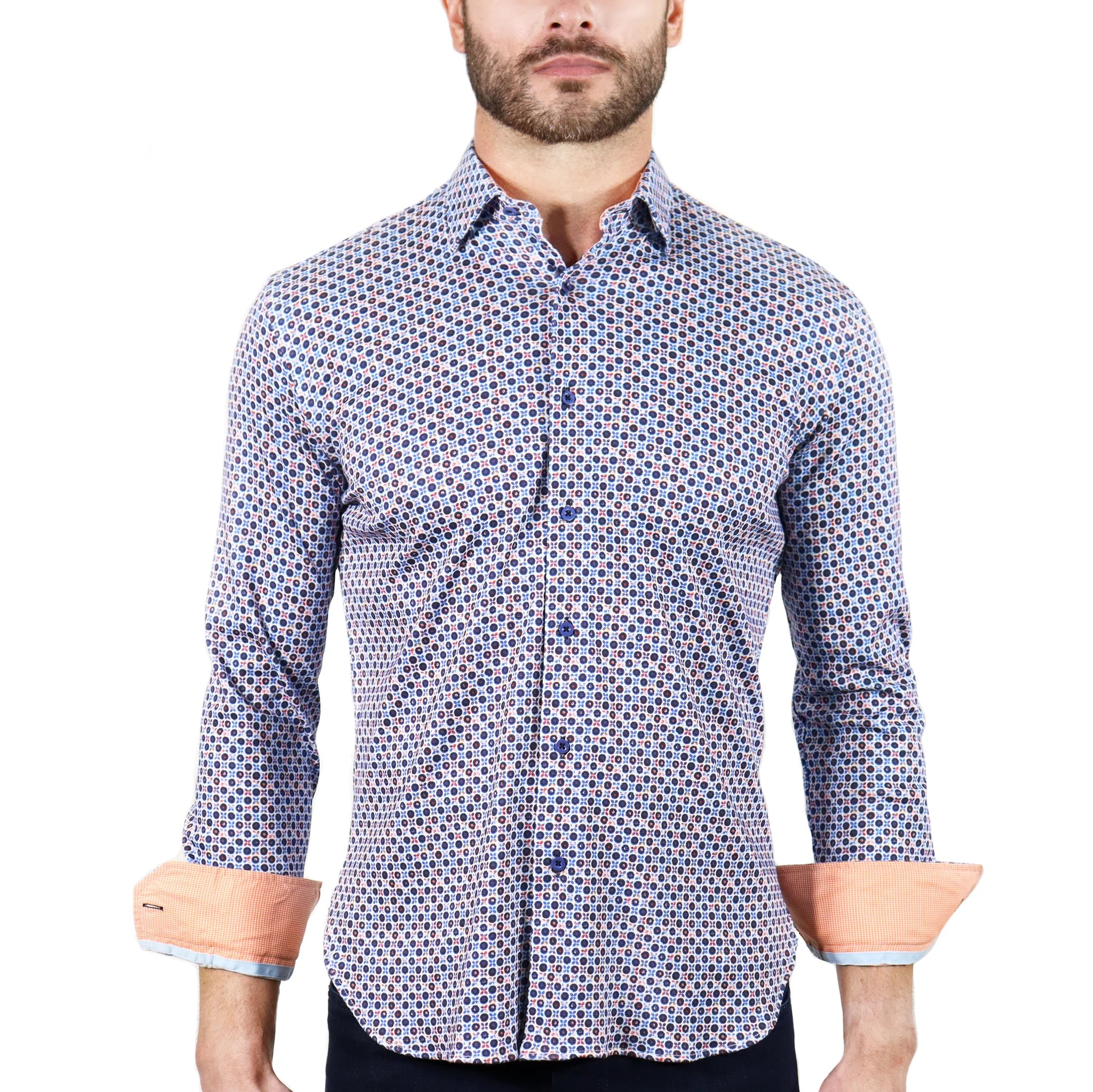 Max Colton Orange & Blue Gradient Flowers & Circles Long Sleeve Shirt