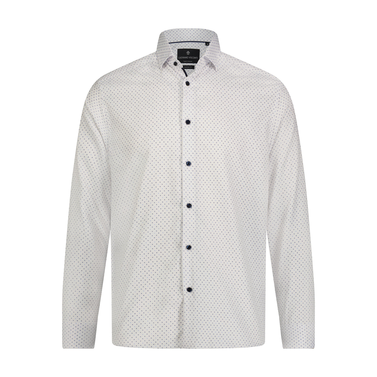 White with Multi Blue Dots Long Sleeve Shirt