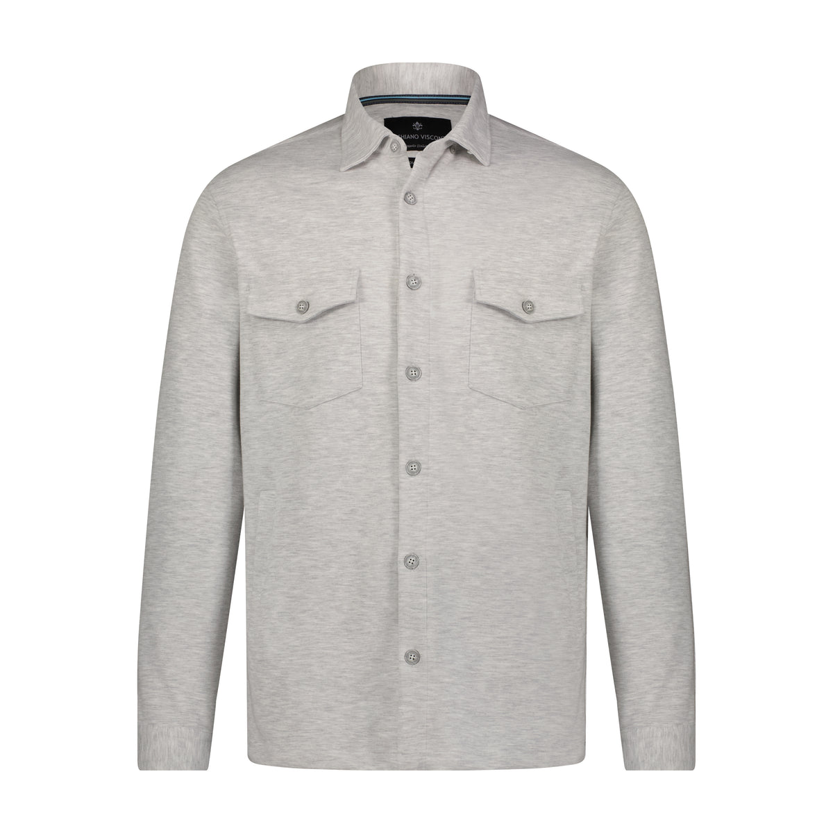 Grey and White Melange Cotton Stretch Shirt Jacket