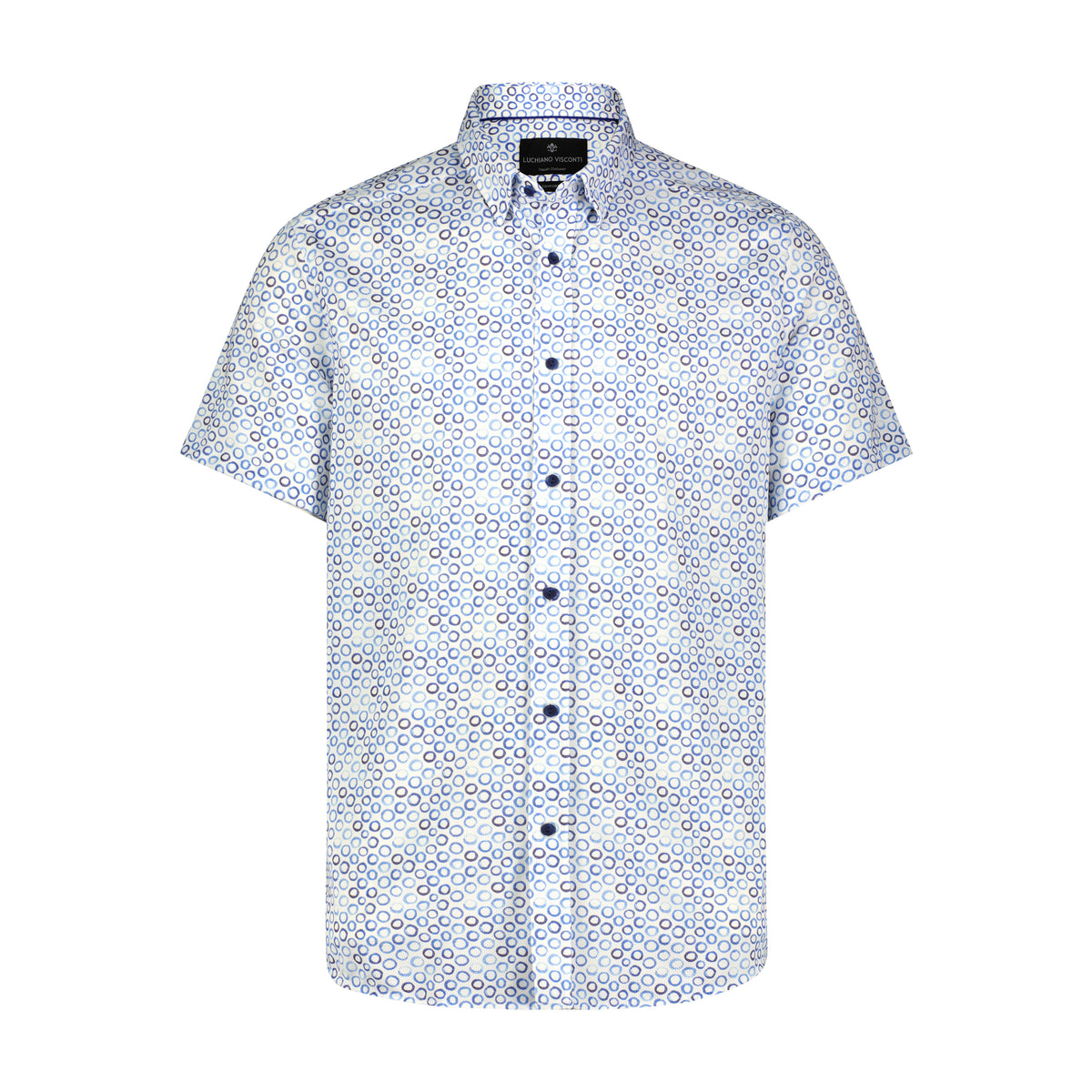 White with Navy Dots Print Short Sleeve Shirt