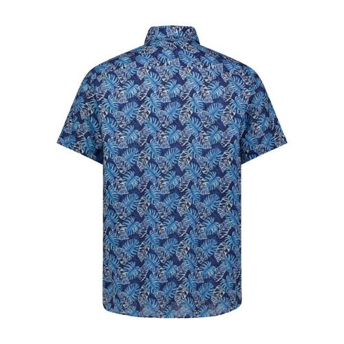 Blue Botanical Print Short Sleeve Shirt