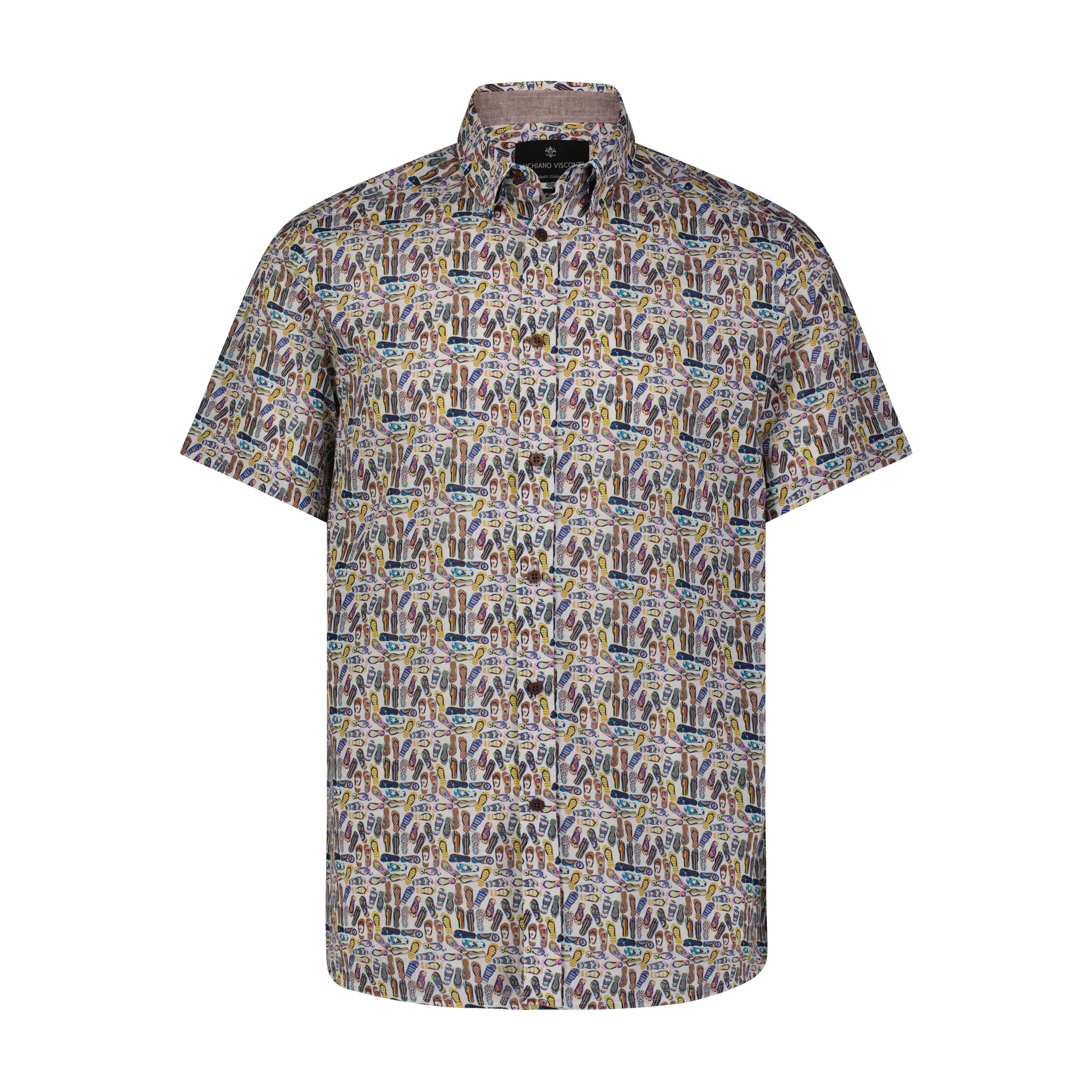 Summer on Slippers Print Short Sleeve Shirt