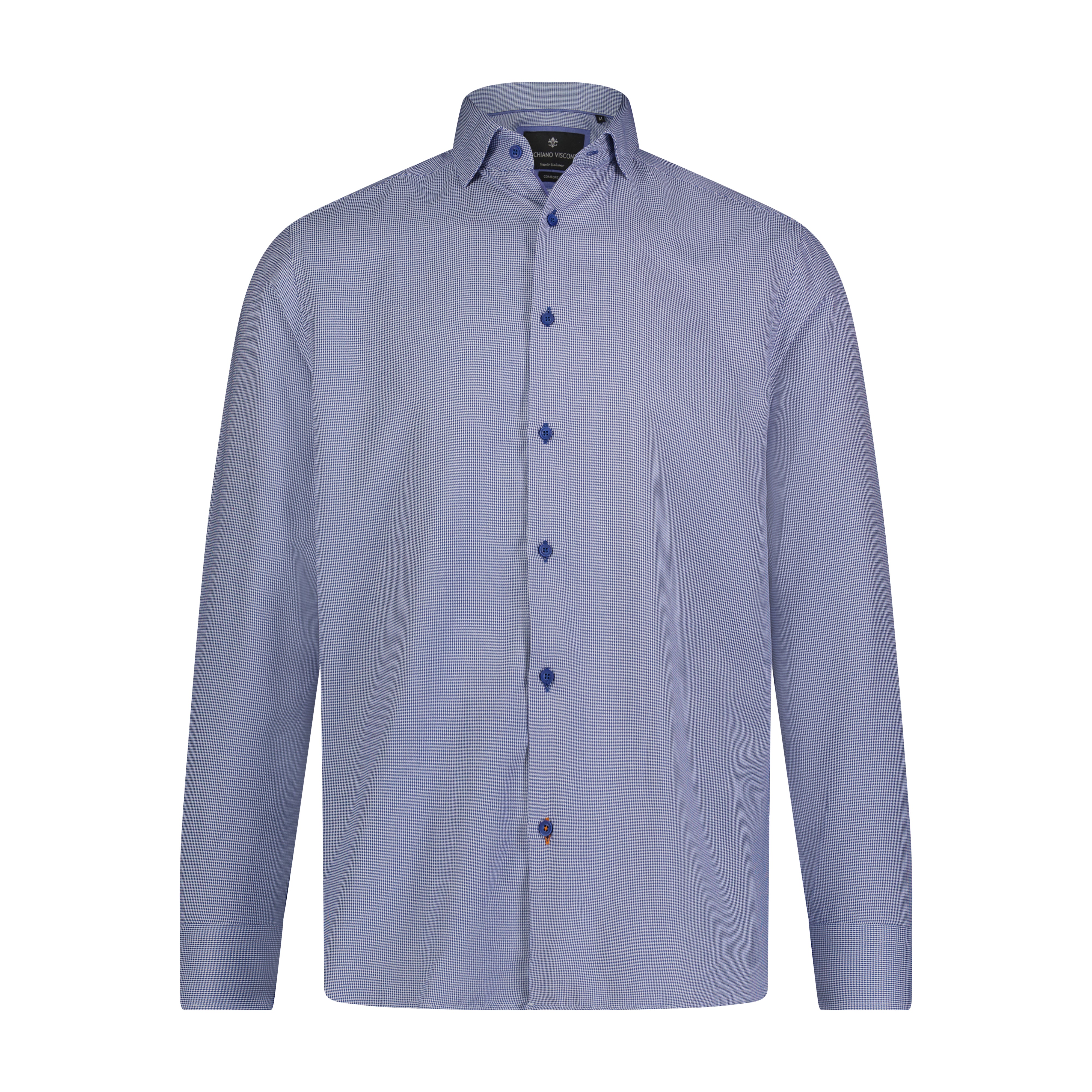 White Blue Houndstooth Long Sleeve Shirt M / Blue