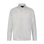 White Dobby Brown Blue Print Long Sleeve Shirt