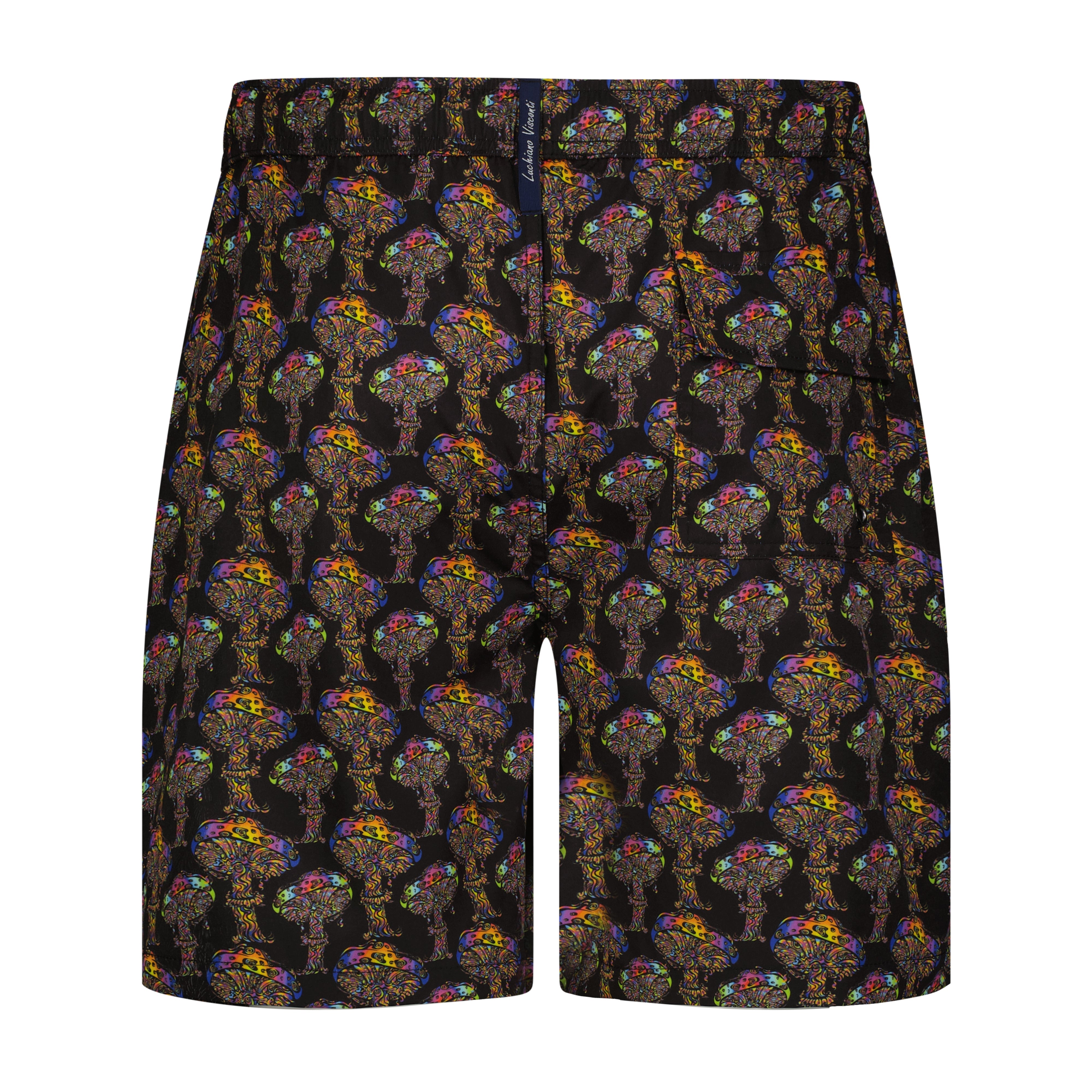 Black Mushroom Print Swim Trunks