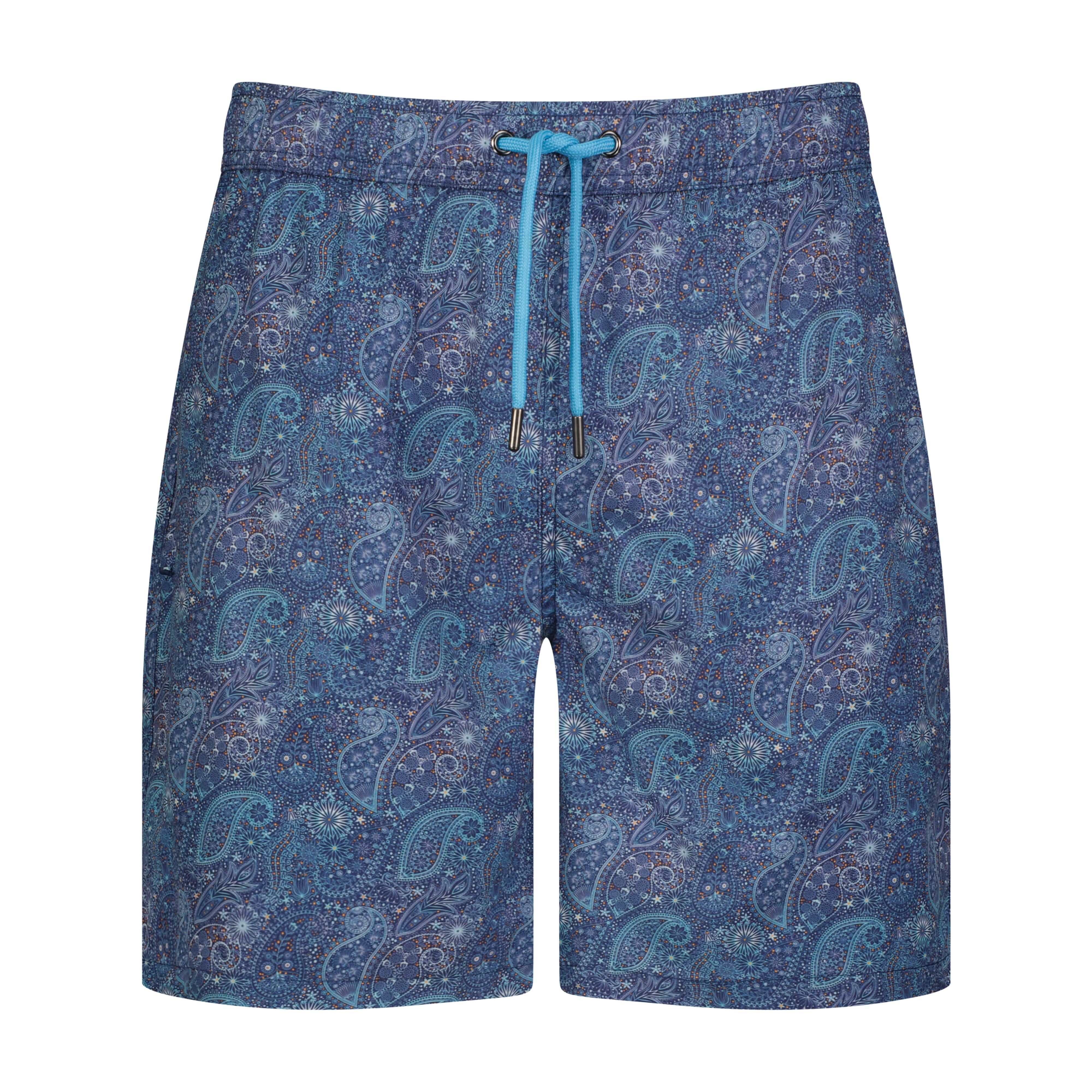 Navy Blue Paisley Swim Trunks