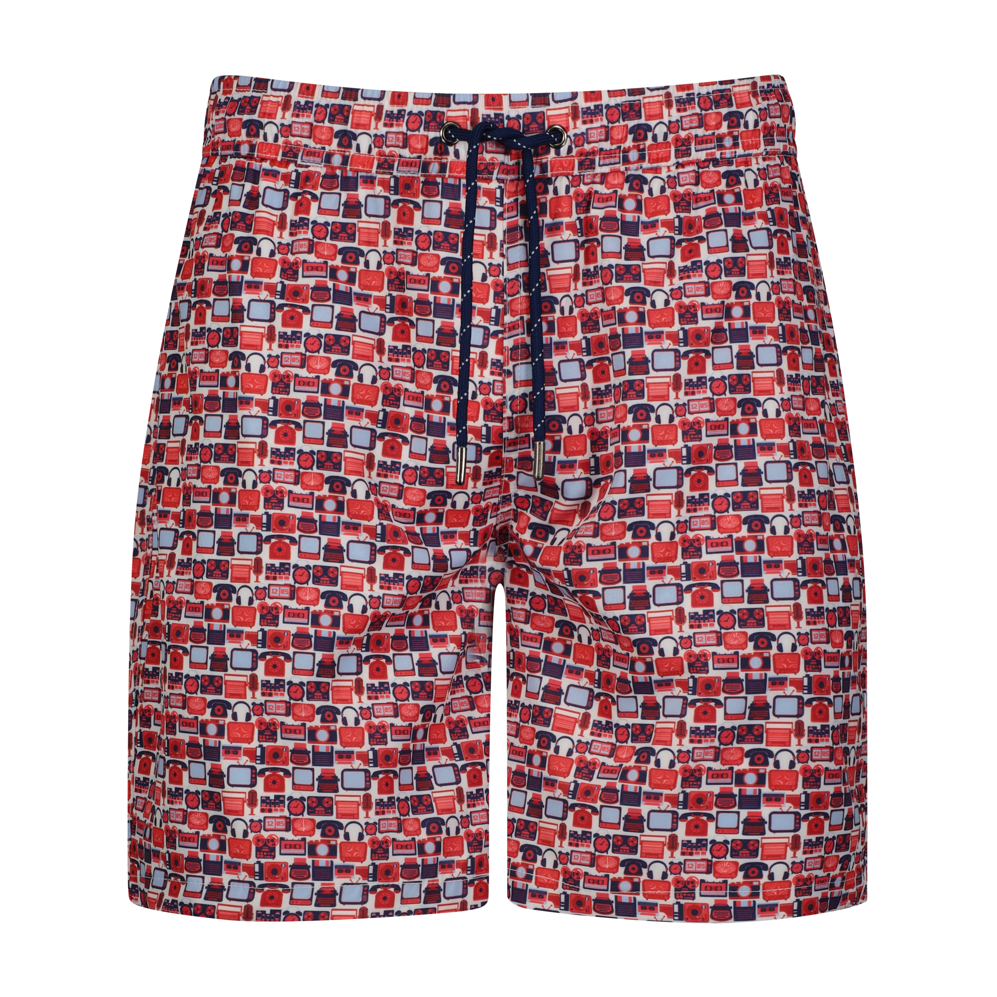 Red and Blue Electronic Print Swim Trunks