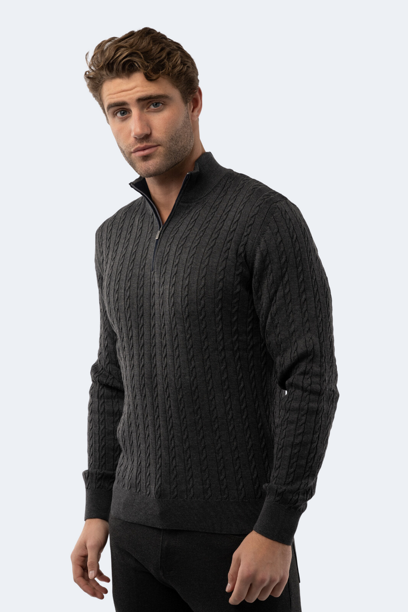 Melange Dark Grey Knit Quarter Zip