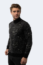 Black Paisley Mockneck Sweater