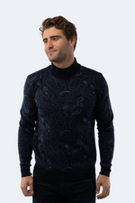 Navy Paisley Mockneck Sweater