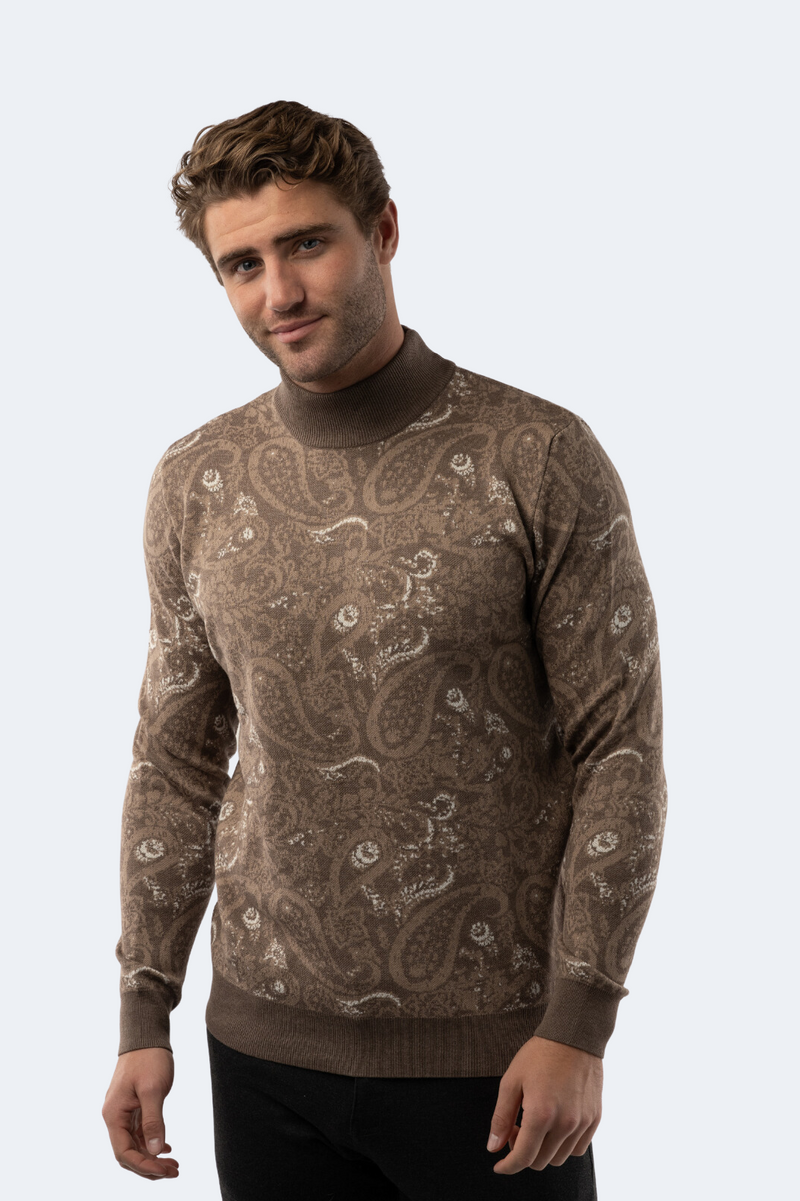 Melange Mink Paisley Mockneck Sweater