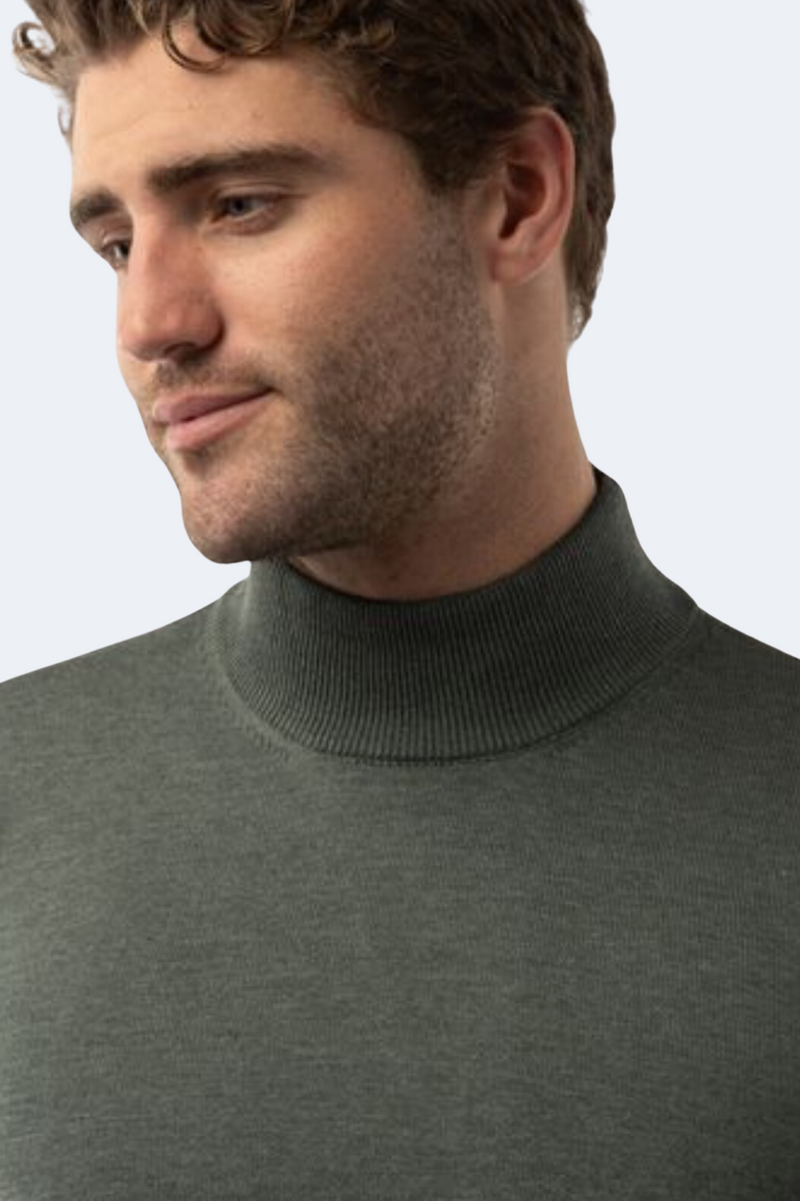 Melange Khaki Mockneck Sweater