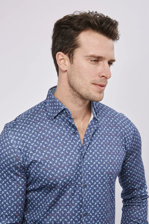 Max Colton Neon Blue Flowers & Paisley Long Sleeve Shirt