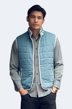 FW23 Denim Blue Quilted Zip Up Vest