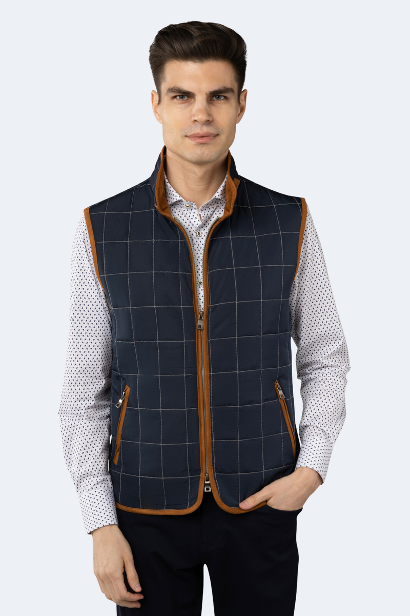 Navy Quilted Zip Up Vest