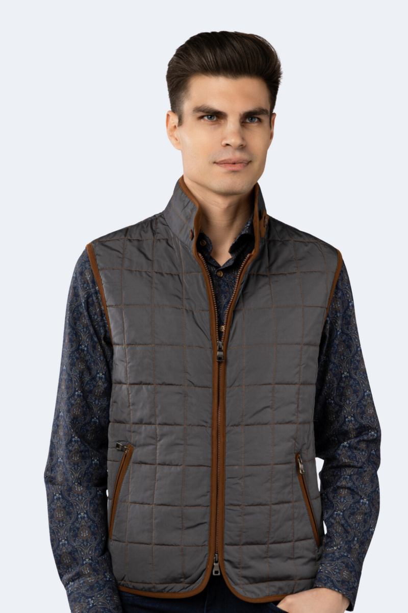 Stone Quilted Zip Up Vest