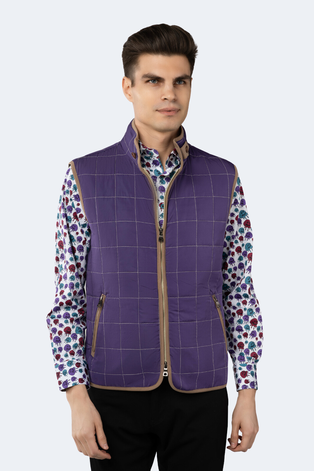 Purple Quilted Zip Up Vest