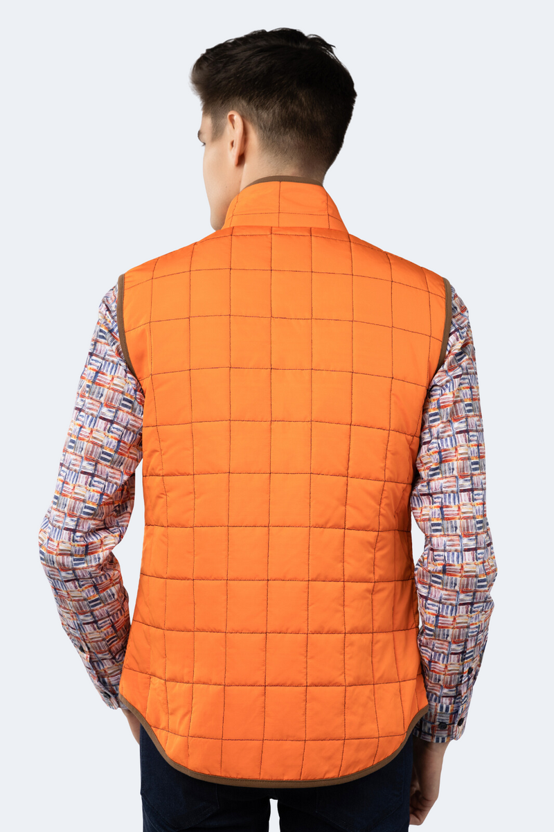 Orange Quilted Zip Up Vest