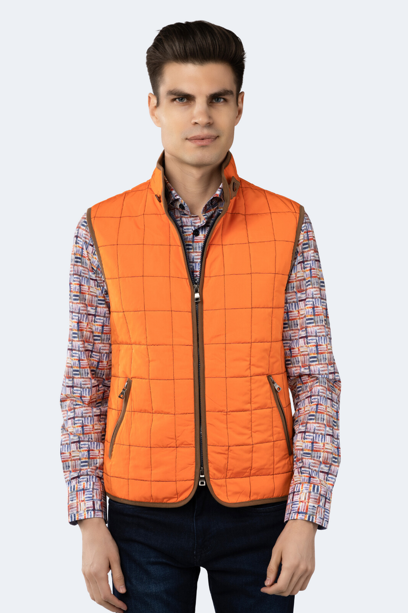 Orange Quilted Zip Up Vest