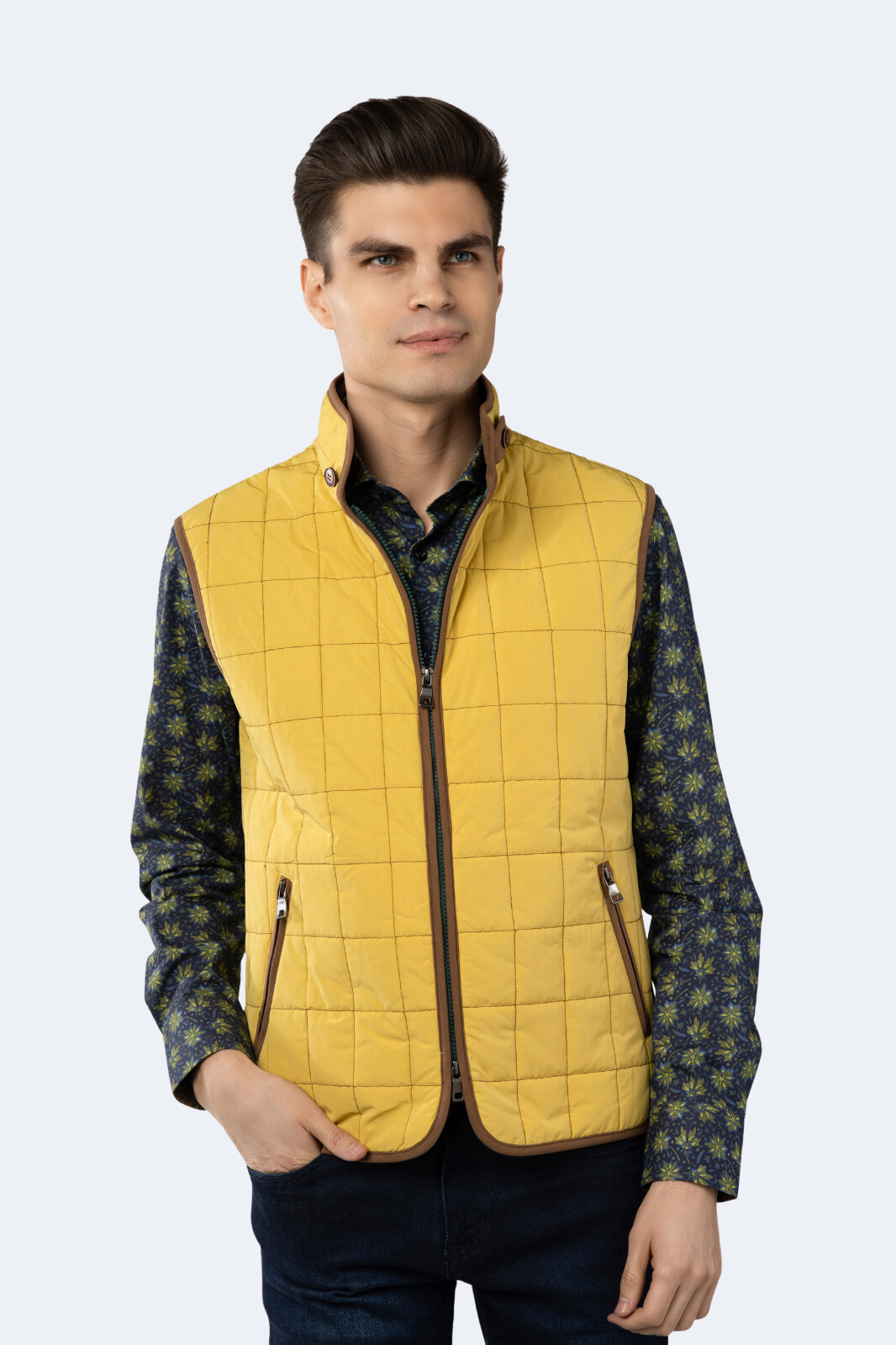 Yellow Quilted Zip Up Vest