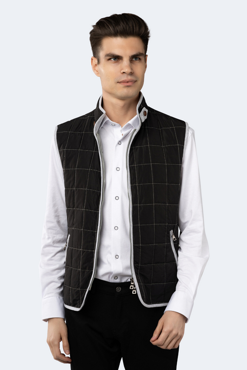 FW23 Black Quilted Zip Up Vest