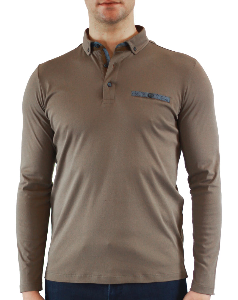 Max Colton Taupe Knit Long Sleeve Polo