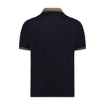 Melange Chocolate with Navy Wide Front Panel Short Sleeve Knit Polo