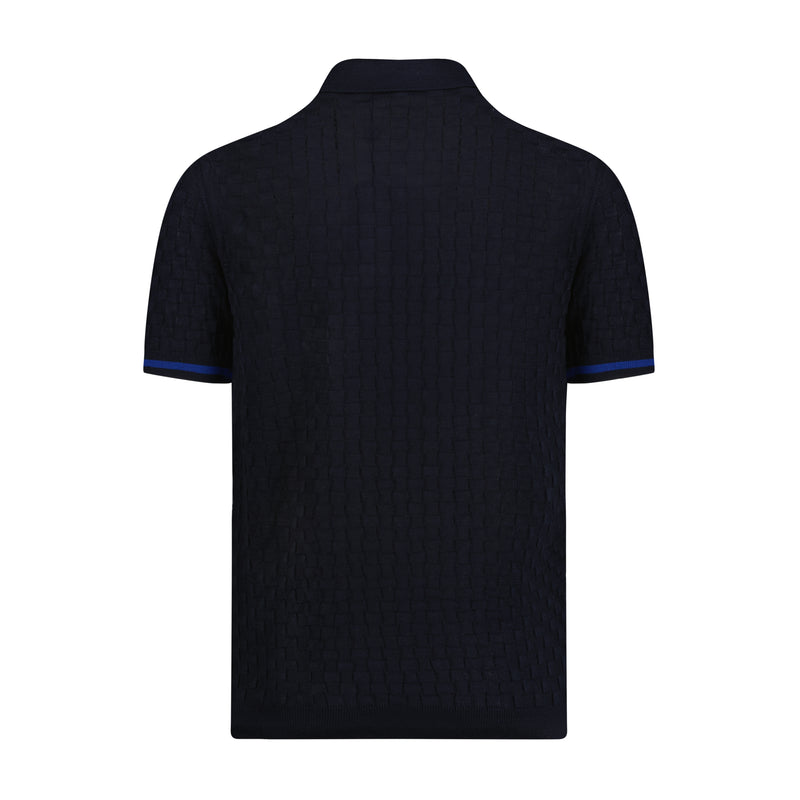 Navy with Saxe Blue Box Texture Short Sleeve Knit Polo
