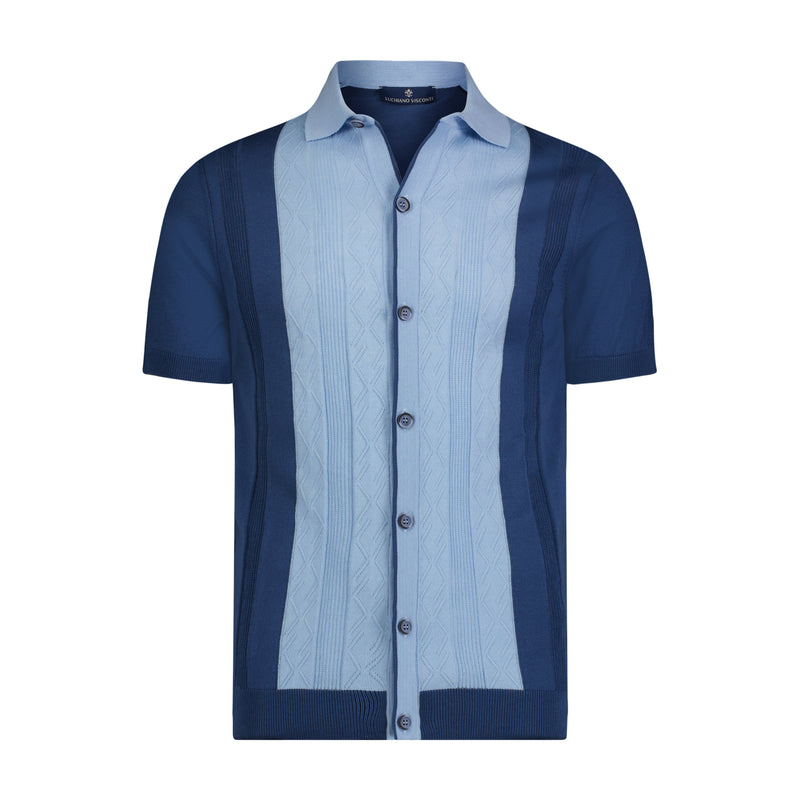 Indigo with Lite Blue Jacquard Short Sleeve Knit Polo