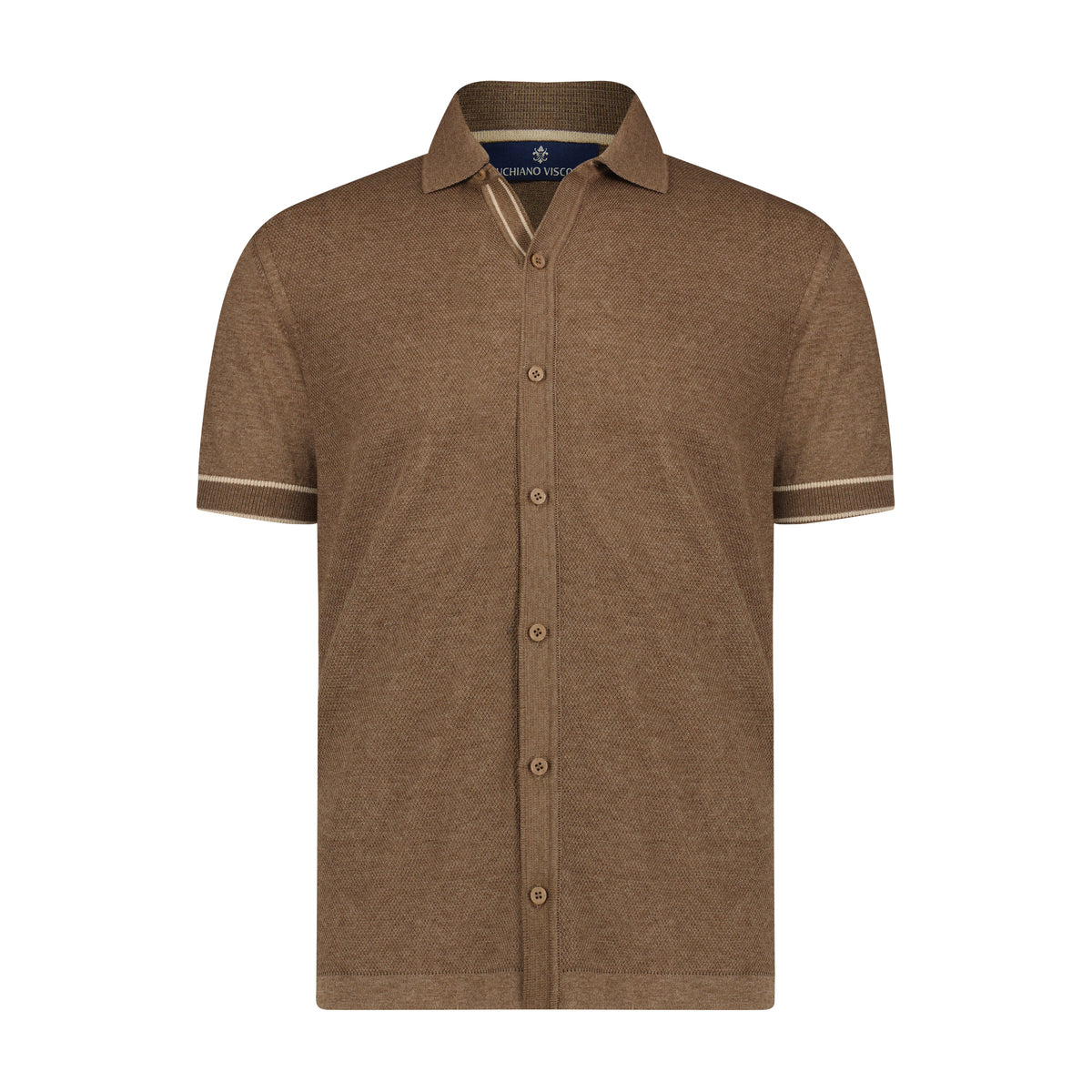 Melange Smoke with Cream Trim Pique Dot Short Sleeve Knit Polo