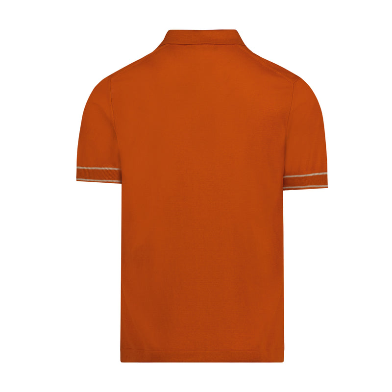 Orange with Beige and Sand Pique Dot Short Sleeve Knit Polo