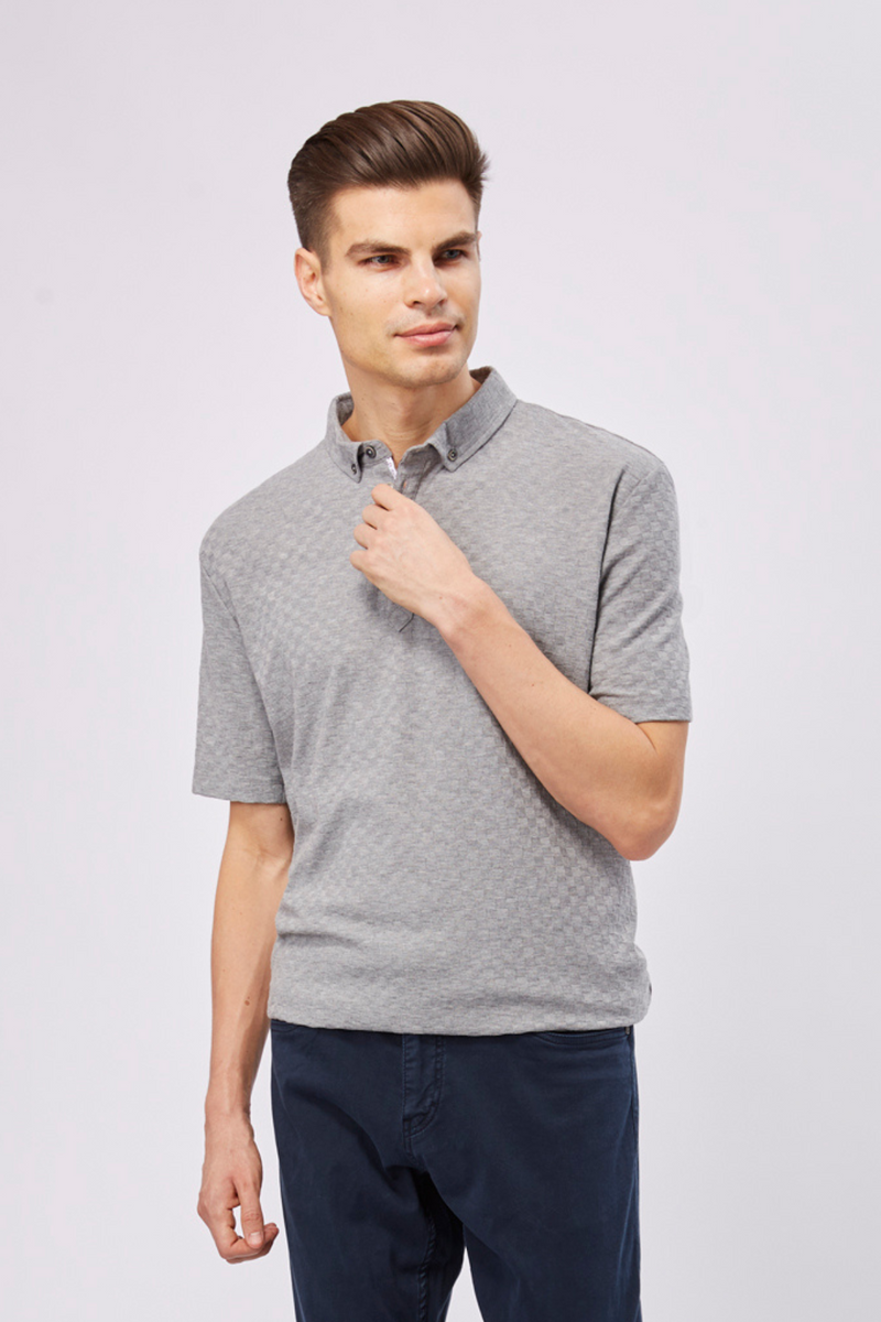 SS23 Leo Grey Box Jacquard Polo