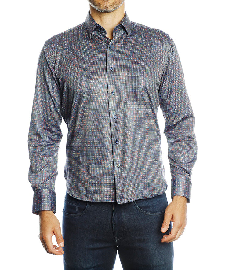 Navy with Multicolor Circles and Squares