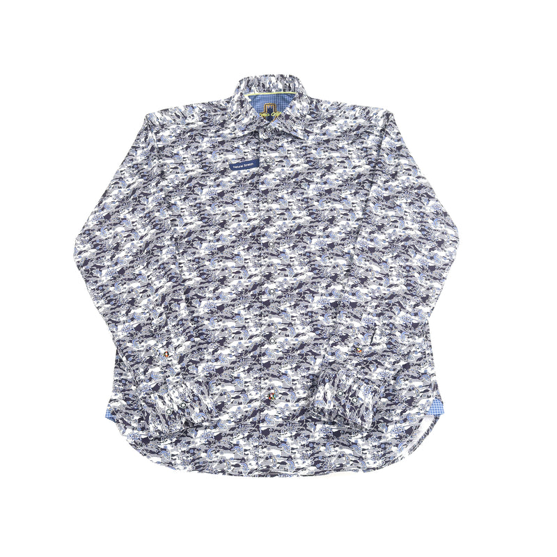 SS23 Navy and White Camo Paisley Shirt