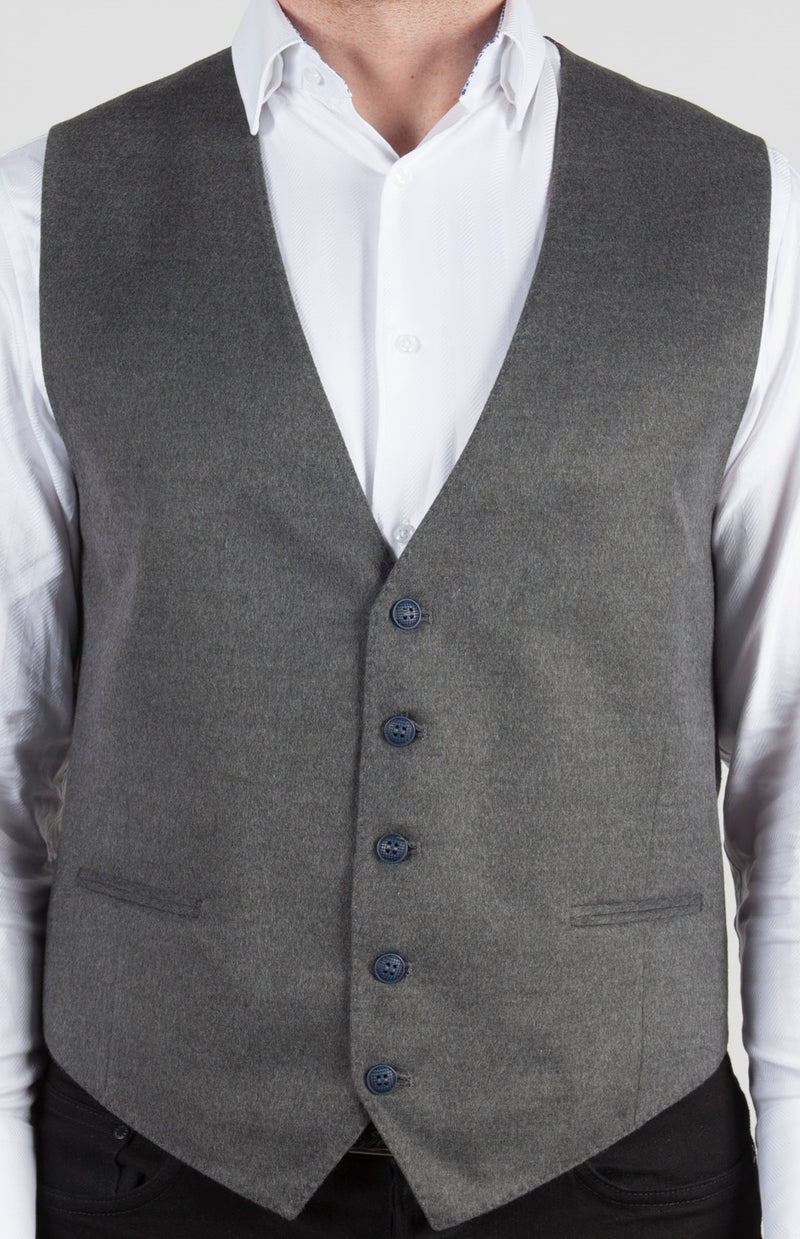 Solid Grey Formal Vest, Navy Buttons
