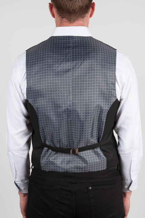Solid Black Formal Vest, Multi Grey Patterned Back