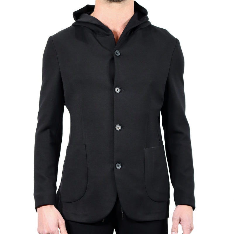 Black Button Down Hooded Sportcoat