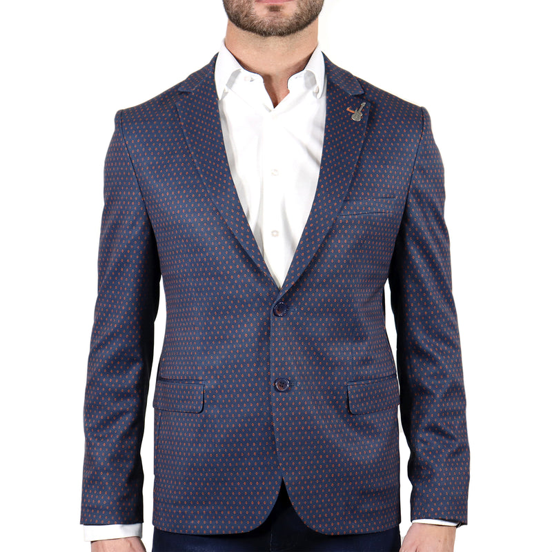 Navy Sport Coat with Orange Diamonds