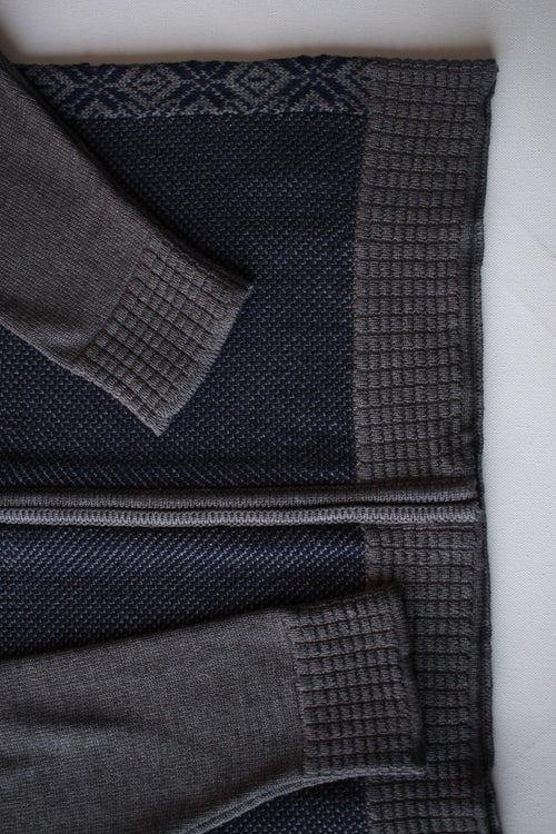 Grey and Navy Winter Design Zip Up
