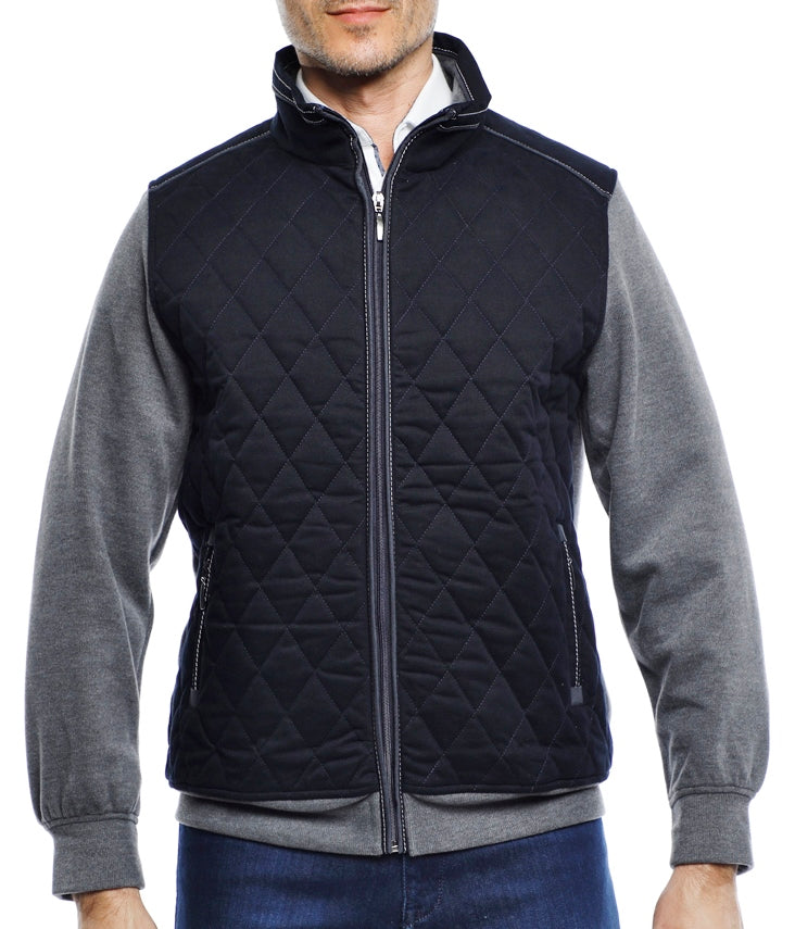 Navy and Grey Quilted Knit Jacket