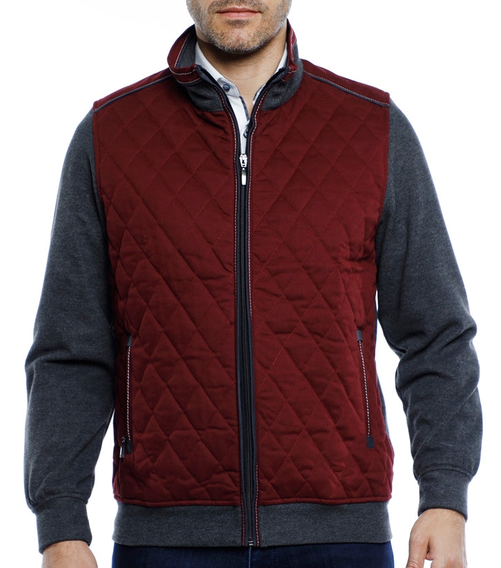 Burgundy and Grey Quilted Jacket