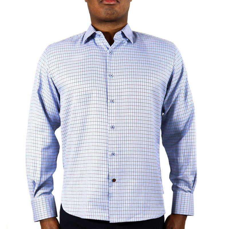 Light Blue with Red & Navy Dotted Check