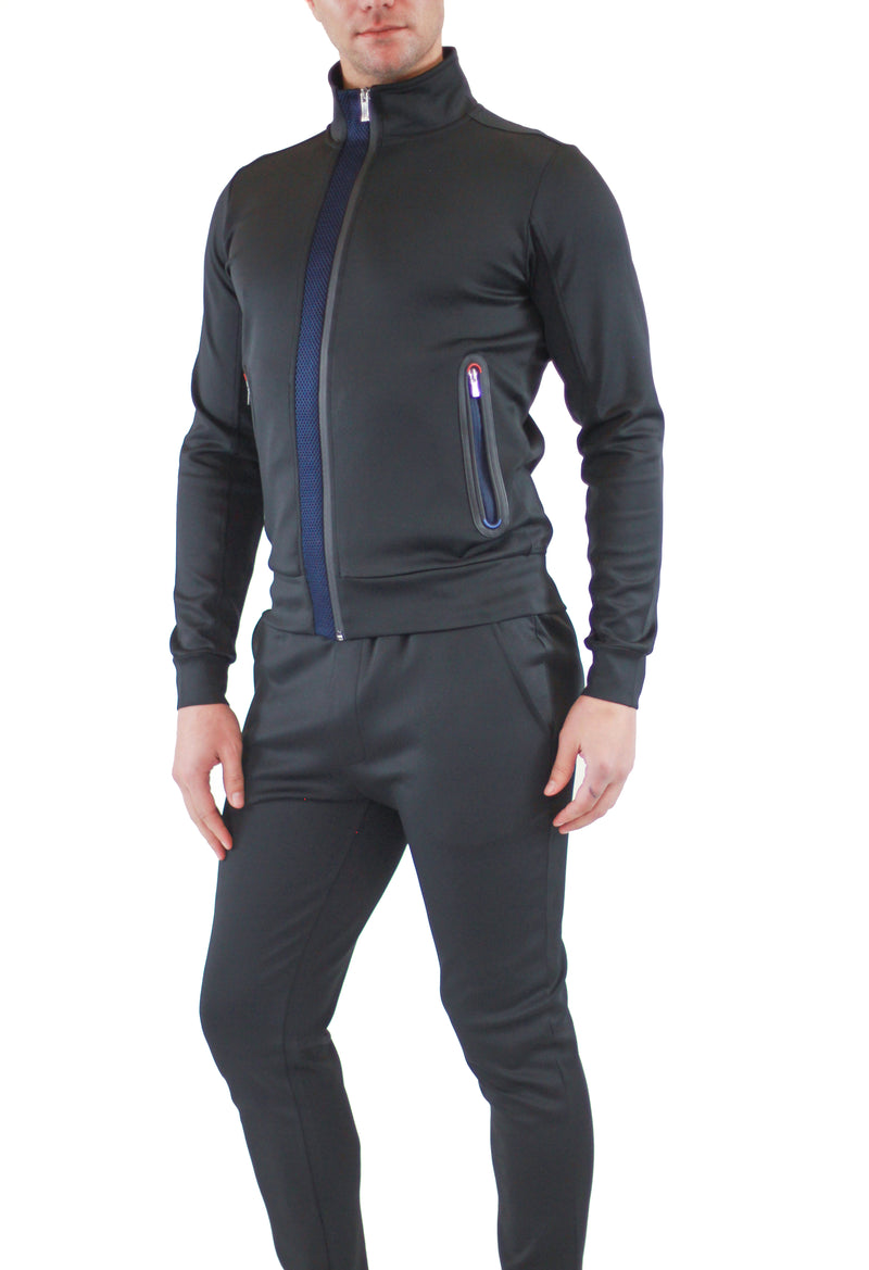 Black with Blue Mesh Jogger Set