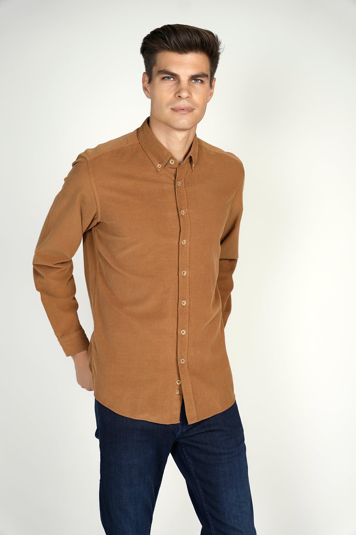 LEO Camel Corduroy King Cotton Shirt