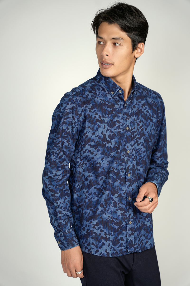 LEO Blue Camo King Cotton Shirt