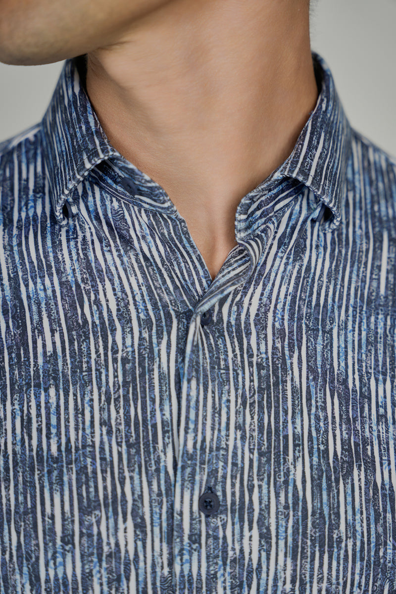 Navy and White Striped Shirt Signature Collection